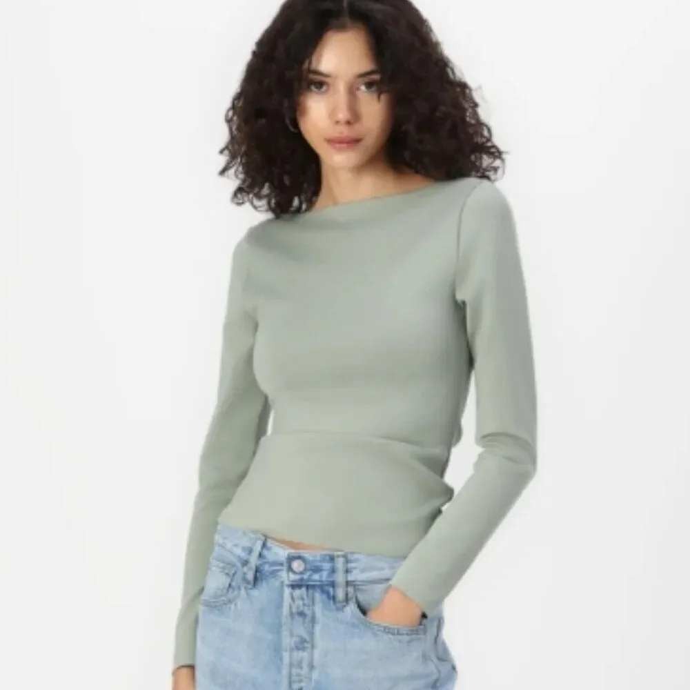 Abercrombie & Fitch Boatneck Top Scuba Matte Womens M Sage Green Minimalist New